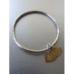 Z DISCONTINUED Sterling Silver Family Bangle with 1 Plain Gold plated Heart