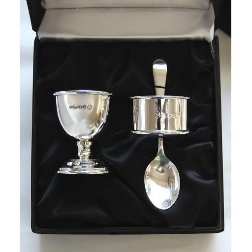 Silver Egg Cup, Spoon and Napkin Ring in Gift Box